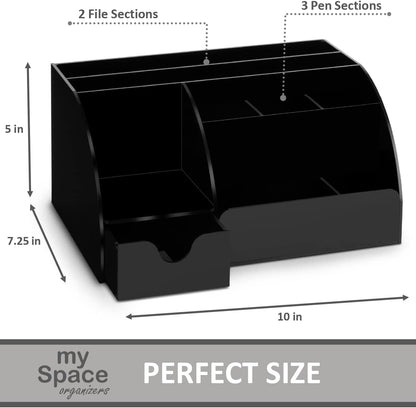 My Space Organizers Clear Acrylic Desk Oganizer, 9 Compartments, Office Supplies and Desk Accessories Organizer, Home Decor Desktop Organizer (Clear)