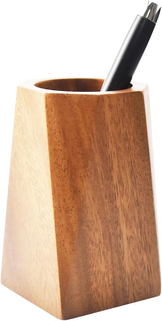 Walnut Wooden Pencil Holder Cup for Desk Natural Wood Pen Holder Stand for Office Home (Square)