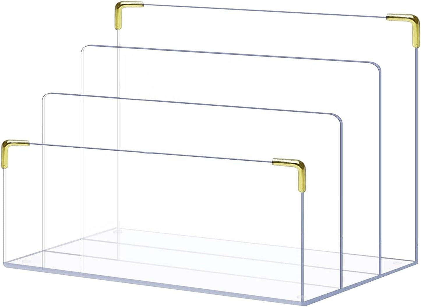 pbf Acrylic File Holder | Clear Acrylic Desk Organizer with Gold Accents | 3-Level Folder Holder, Mail Sorter, & Laptop Stand