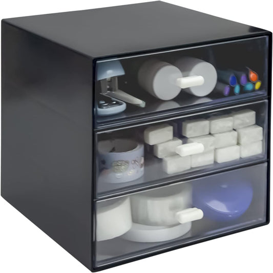 Desk Organizer with Drawer, Desk Storage Box, Plastic Office Stationery Supplies Organizers, Desktop Organizer for Office School Home (4 drawer, Black)