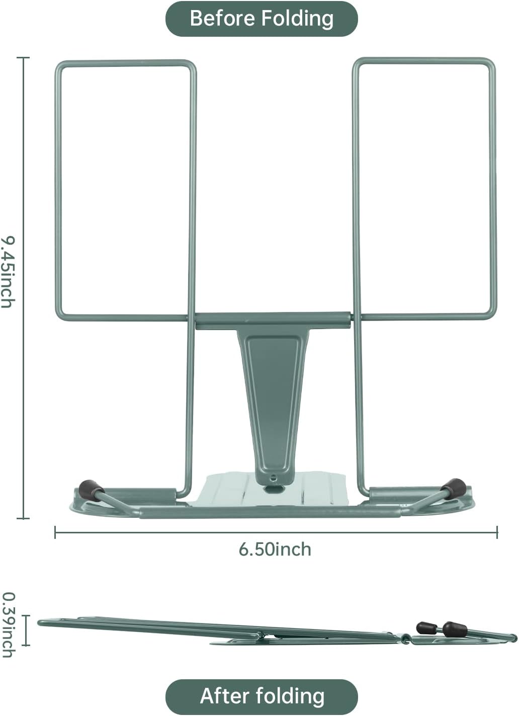 Honagu Book Stand for Reading, Adjustable Reading Rest Book Holder, Documents Holder, Sturdy Typing Stand for Recipes Textbooks Tablet Music Books (Green)