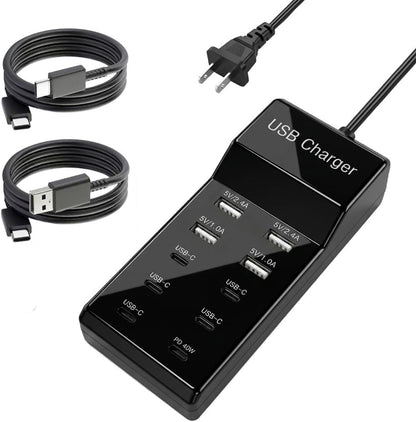 10-Port USB Wall Charger Station with Cables,50W 10A USB C Power Hub for Multiple Device,Phone Charger Block for Samsung Galaxy S25 S24+ S23+ Ultra,Google Pixel,iPhone,Tablet,EarbudsSmartwatch(Black)