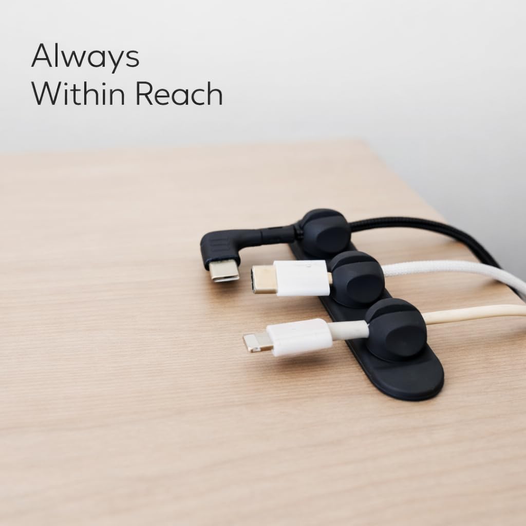 Magnetic Cable Organizer for Desk & Nightstand 3 Clip Cord Holder with One-Hand Access 3M Adhesive Cable Clips, N52 Magnetic Cord Holder for Phone, USB-C & Laptop Cables