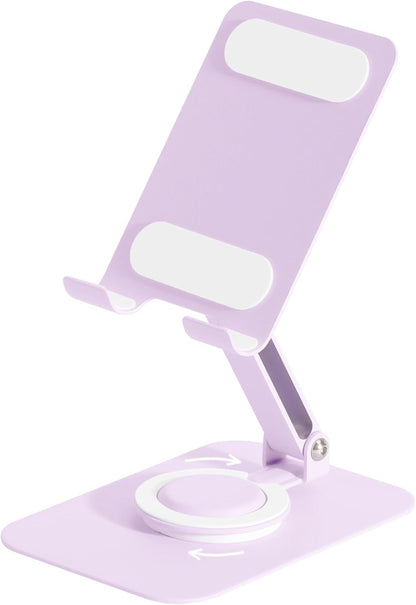 Adjustable Metal Phone Stand for Desk – Foldable 360° Rotating Phone Holder Compatible with iPhone 17/16/15/14 Pro Max/Air, Galaxy S25/S26 & Google Pixel 10a – Pink