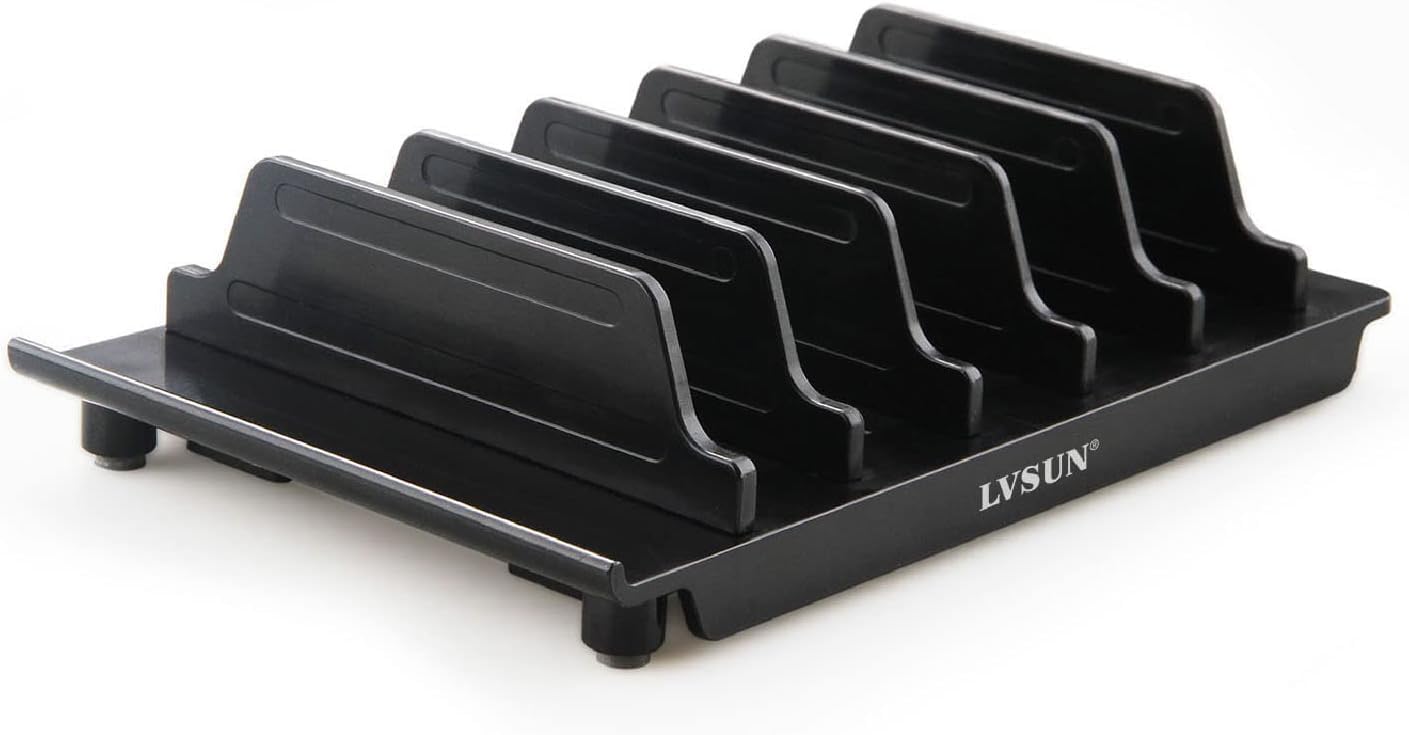 Adjustable Phone Stand Holder Dock Mobile Phone Tablet Organizer Multi Device Universal Desktop Stand Rack for iPhone Samsung Kindle Fire Tablet and Most Electronics Devices-No Charging Port (S-Black)