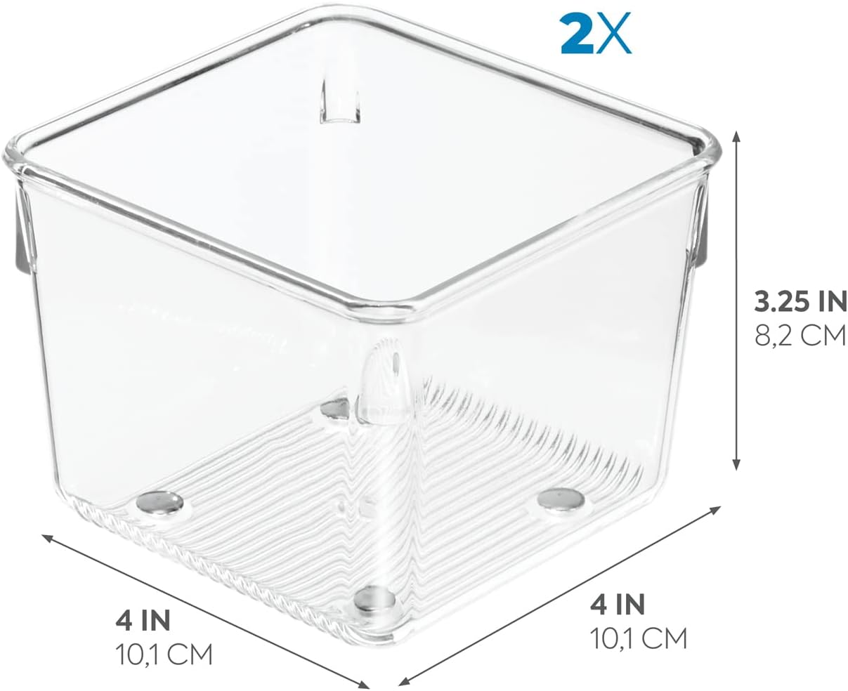iDesign Plastic Drawer Organizer Bins - Storage for Kitchen, Bathroom, and Desk Drawers - Set of 6 - Clear