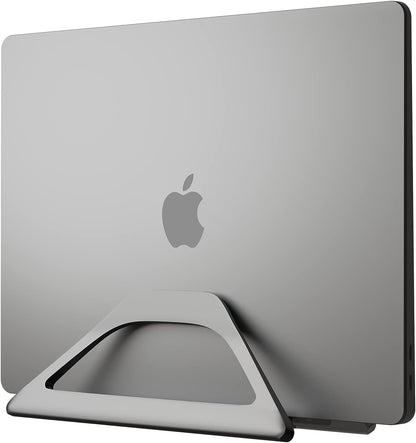 Elestoria Aluminum Vertical Laptop Stand with Gravity Auto-Lock – Adjustable Laptop Holder Vertical fits MacBook Pro/Air, Chromebook & Gaming Laptops up to 17.3" – Space-Saving Desktop Dock - Silver