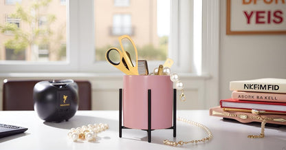 Sturdy Pen Holder Simple and elegant for Desk Matte Pencil Holder Ceramic Cute Desktop Organizer Brush Holder Cup (Black and Gold Plated)