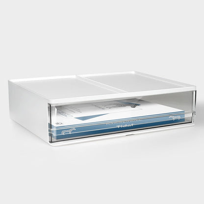 Harhana Printer Paper Holder Desk Organizer with Drawer, Stackable Desktop Storage Drawers 13.5 inch Wide - Pearl White (1 PCS)