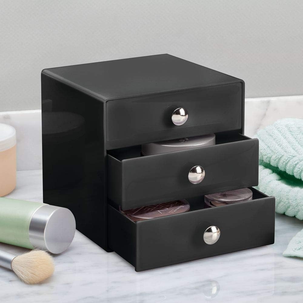 iDesign 3-Drawer Plastic Vanity Organizer, Compact Storage Organization Drawers Set for Cosmetics, Dental Supplies, Hair Care, Bathroom, Dorm, Desk, Countertop, Office, 6.5" x 6.5" x 6.5", White