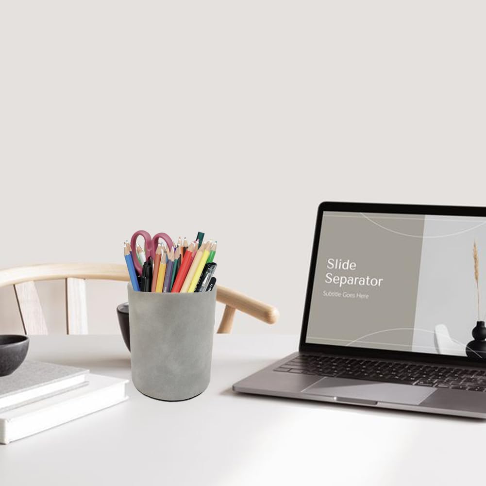 Leather Pen Holder, Brown Pencil Holder, Desktop Elegant Pen Holder for Desk, Stationery Organizer for School Office Home Dorm (3.3" x 3.3" x 4", Brown)