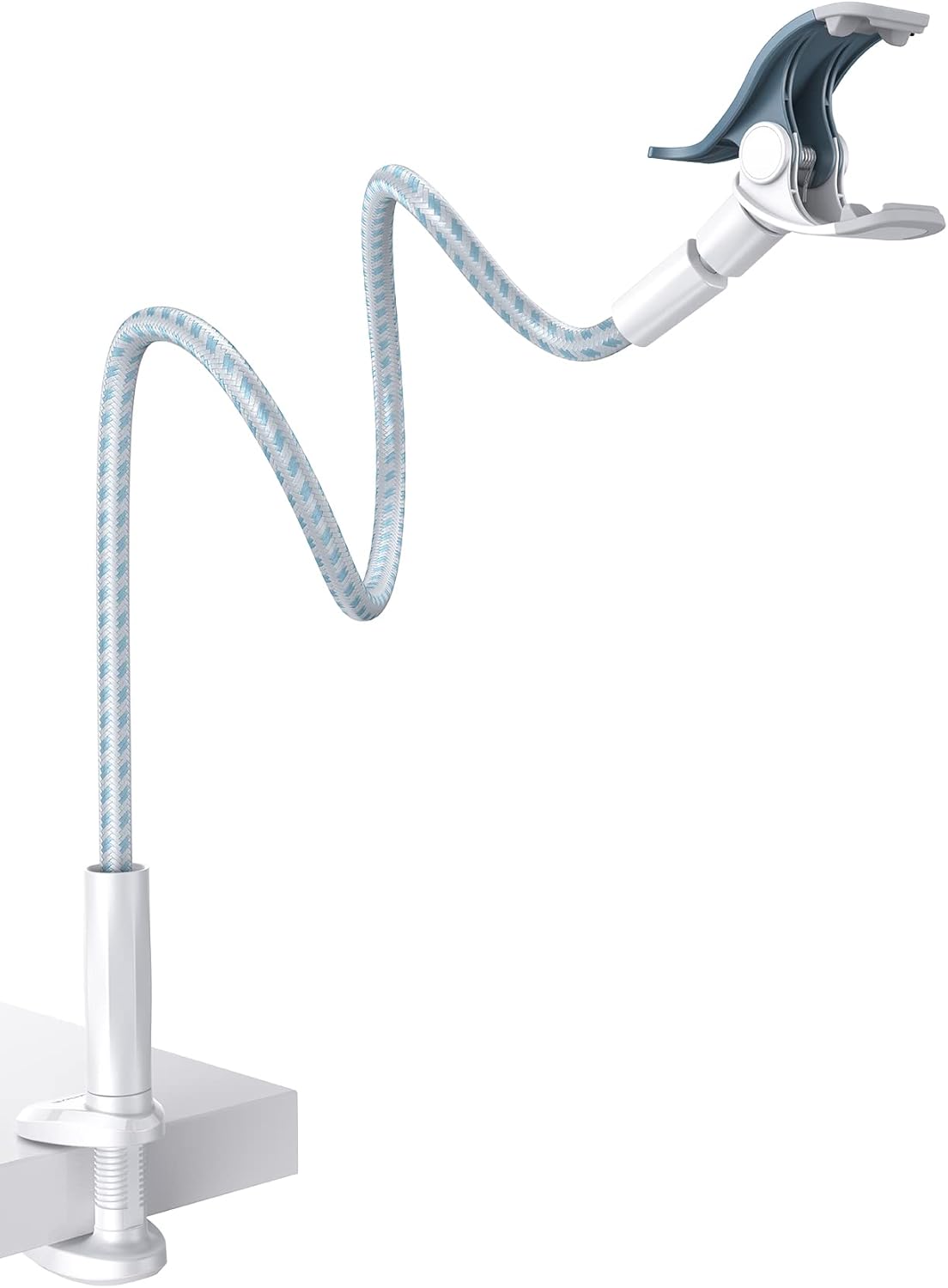 Lamicall Gooseneck Phone Holder Bed - [Nylon Braided] Flexible Arm, 38inch Overall Length, 360 Adjustable Clamp Clip, Overhead Cell Phone Mount Stand for Bed, Desk, 4-7” Cellphone, Gifts