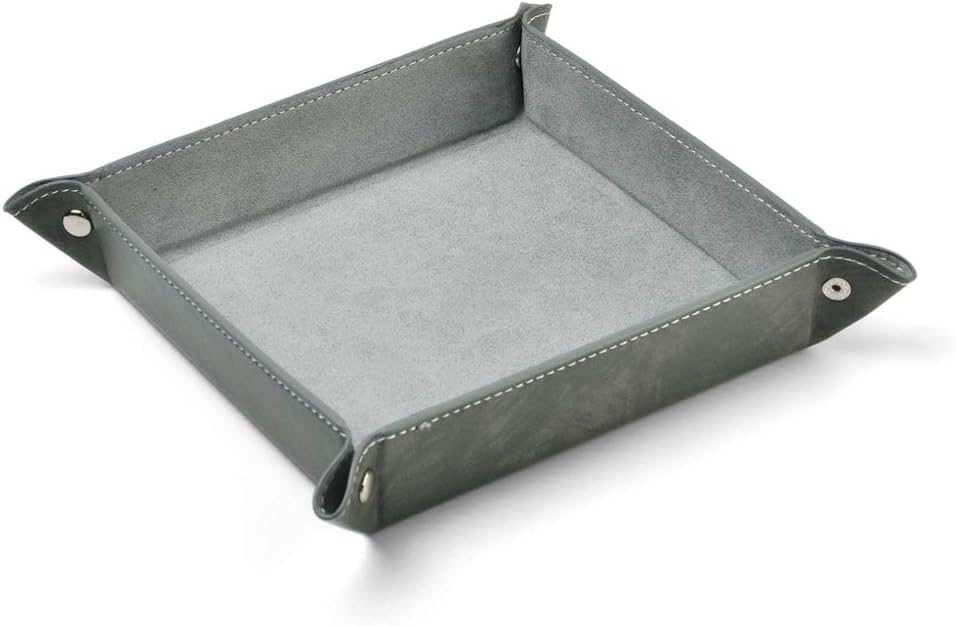 Oirlv Premium Leather Valet Tray for Men Jewelry Organizer, Desktop Storage,Key Wallets Cell Phones Catchall Tray Nightstand or Dresser Organizer Plate (Black)