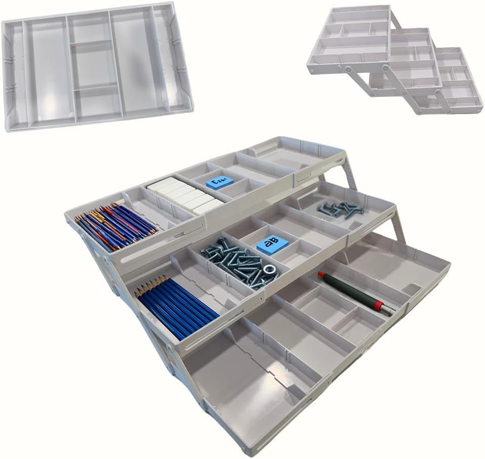 3 Tier Drawer Organizer, Multi Level Smart Drawer Organizer for Desk, Expandable Organizer for Office, Makeup, Jewelry, Kitchen, Folding Storage for Home and Office Drawers & Craft Organizer - Gary