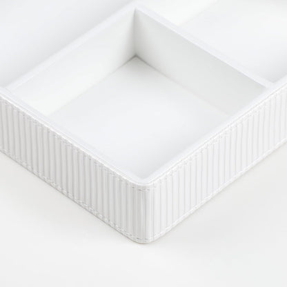 PU Leather Valet Tray, Decorative Trinket Vanity Desk Drawer Organizer Tray, Perfume Dish Catch All Bowl for Keys, Nightstand Drawer Organizer Women Men with 4 Compartments (Cream-White)
