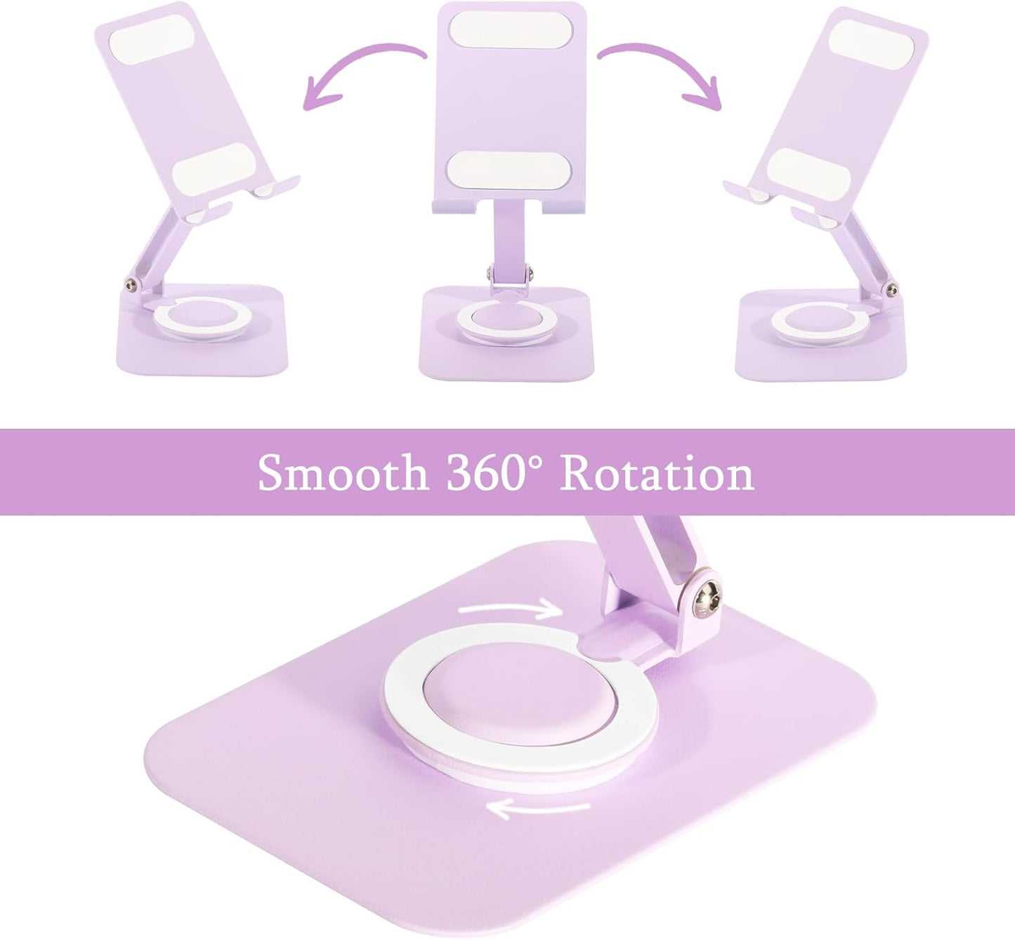 Adjustable Metal Phone Stand for Desk – Foldable 360° Rotating Phone Holder Compatible with iPhone 17/16/15/14 Pro Max/Air, Galaxy S25/S26 & Google Pixel 10a – Pink