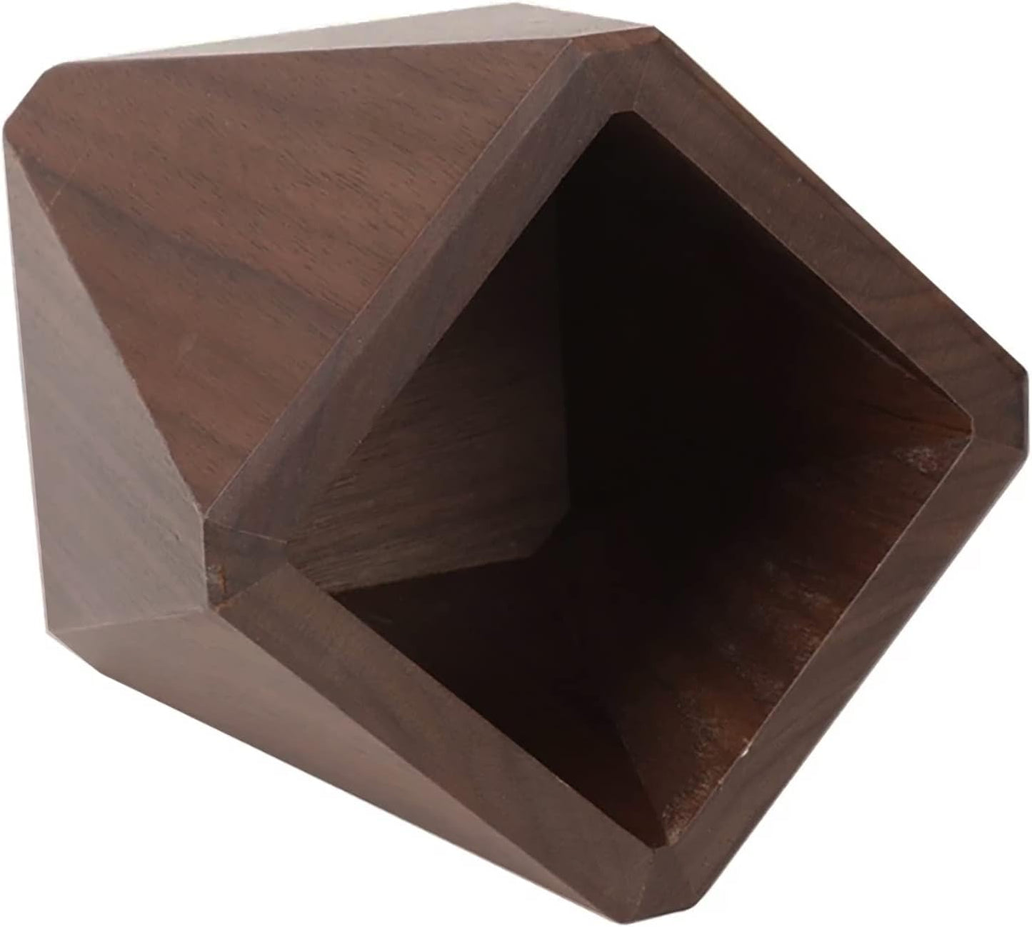 Black Walnut Wooden Pencil Box, Multiple-Use Desk Writing Stationary Organizer Wood Pen Holder Cups Office School Supplies Storage (Prismatic Shape)
