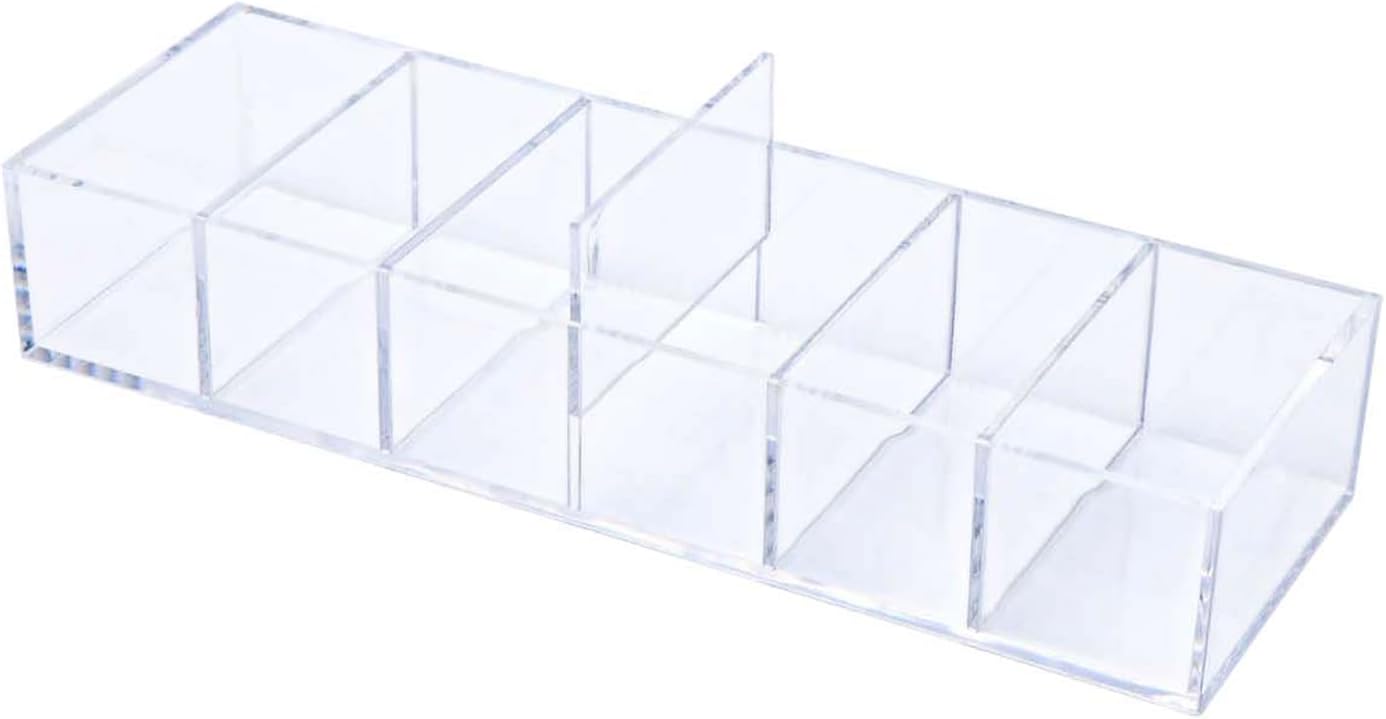 NatSumeBasics Clear Drawer Organizer 6-Section Desk Compartment Acrylic Tray Holder, 3.3" Width not for Storage Credit Cards Business Card, Office Accessories Supplies (Small)