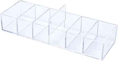 NatSumeBasics Clear Drawer Organizer 6-Section Desk Compartment Acrylic Tray Holder, 3.3" Width not for Storage Credit Cards Business Card, Office Accessories Supplies (Small)