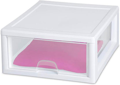 Sterilite 6-Pack 6 Quart Stacking Drawer, Clear Storage Closet Organizer, White Frame - Stackable Modular Plastic Drawers for Clothes, Accessories, Craft Supplies, Shoes or Linens