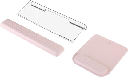 MOSISO Computer Keyboard Stand&Wrist Rest Support for Keyboard &Mouse Pad Set, Ergonomic Massage Wrist Rest Set, Easy Typing Working Acrylic Clear Stand for Office Home, Apricot