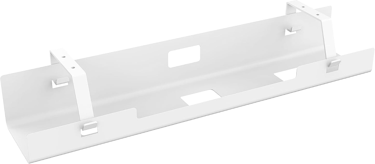POUT Universal Wide Under Desk Cable Management Tray Organizer - 23.6 x 5.3 inch – for Wire/Cable Management - Hanging Easily Removable Rack with Cable Management Holes – Sturdy Stylish Black Steel