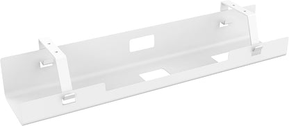 POUT Universal Wide Under Desk Cable Management Tray Organizer - 23.6 x 5.3 inch – for Wire/Cable Management - Hanging Easily Removable Rack with Cable Management Holes – Sturdy Stylish Black Steel