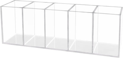 HSYMQ Acrylic Clear Pen Holder 5 Compartments Pencil Holder Desk Organizer Desktop Makeup Brush Holder