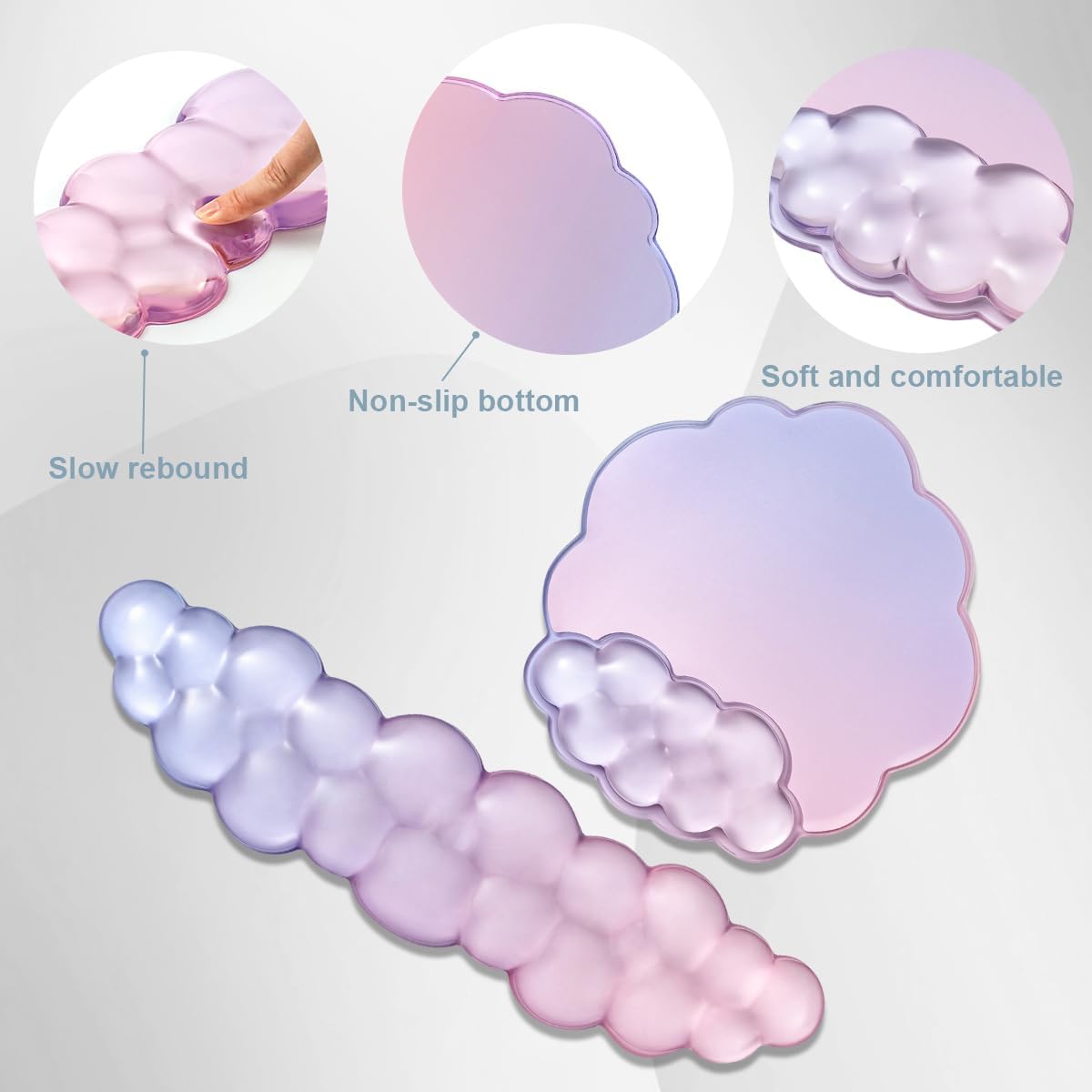 Gel Wrist Rest and Cloud Mouse Pad Support for Keyboard and Mouse - Ergonomic Pink Keyboard Wrist Pad Set for Typing Pain Relief/Computer/Laptop/Gaming/Home/Office (Cloud Shape, Gradient Blue Pink)
