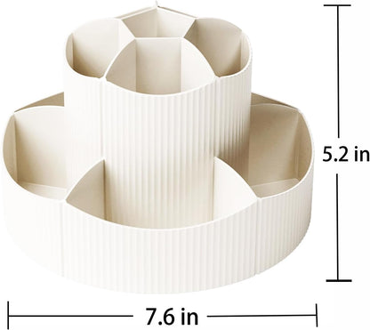 Pencil Pen Holder for Desk, 9 Slots 360 Degree Rotating Desk Organizer, Cute Pen Organizers Stationery Supplies for Office Home & Art Supply (Beige)