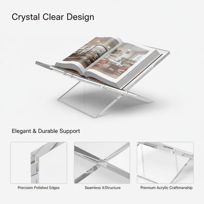 Acrylic Book Stand-Open and Closed Bookstand for Display Stand and Reading Coffee Table-Magazine and Book Holder-for Recipe Cookbooks,Documents,Textbook,Art Books,Bibles,Easel-Home and Office-Black