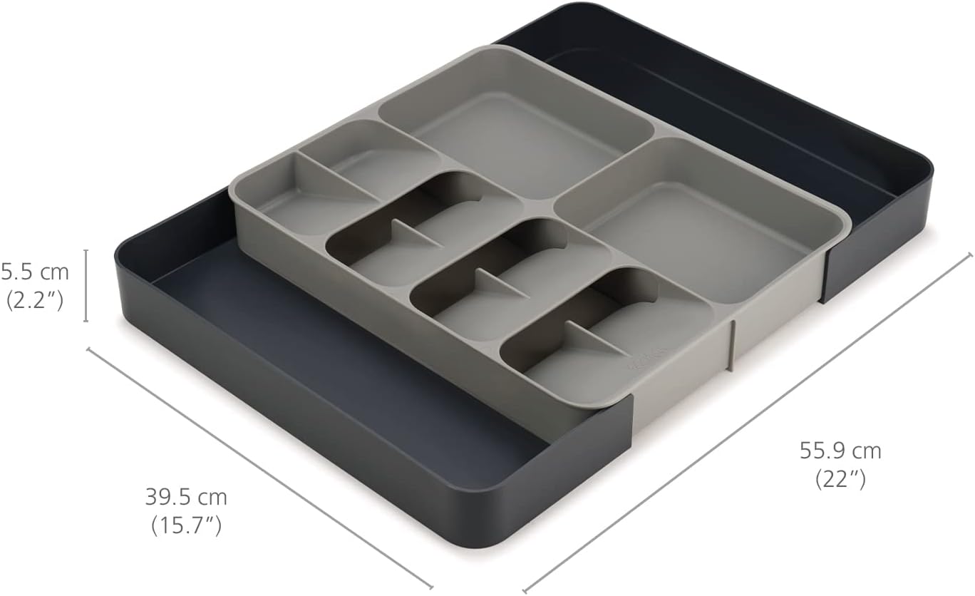 Joseph Joseph DrawerStore Compact Utensil Organizer For Kitchen Drawer Silverware, Flatware Tray, Small, Grey