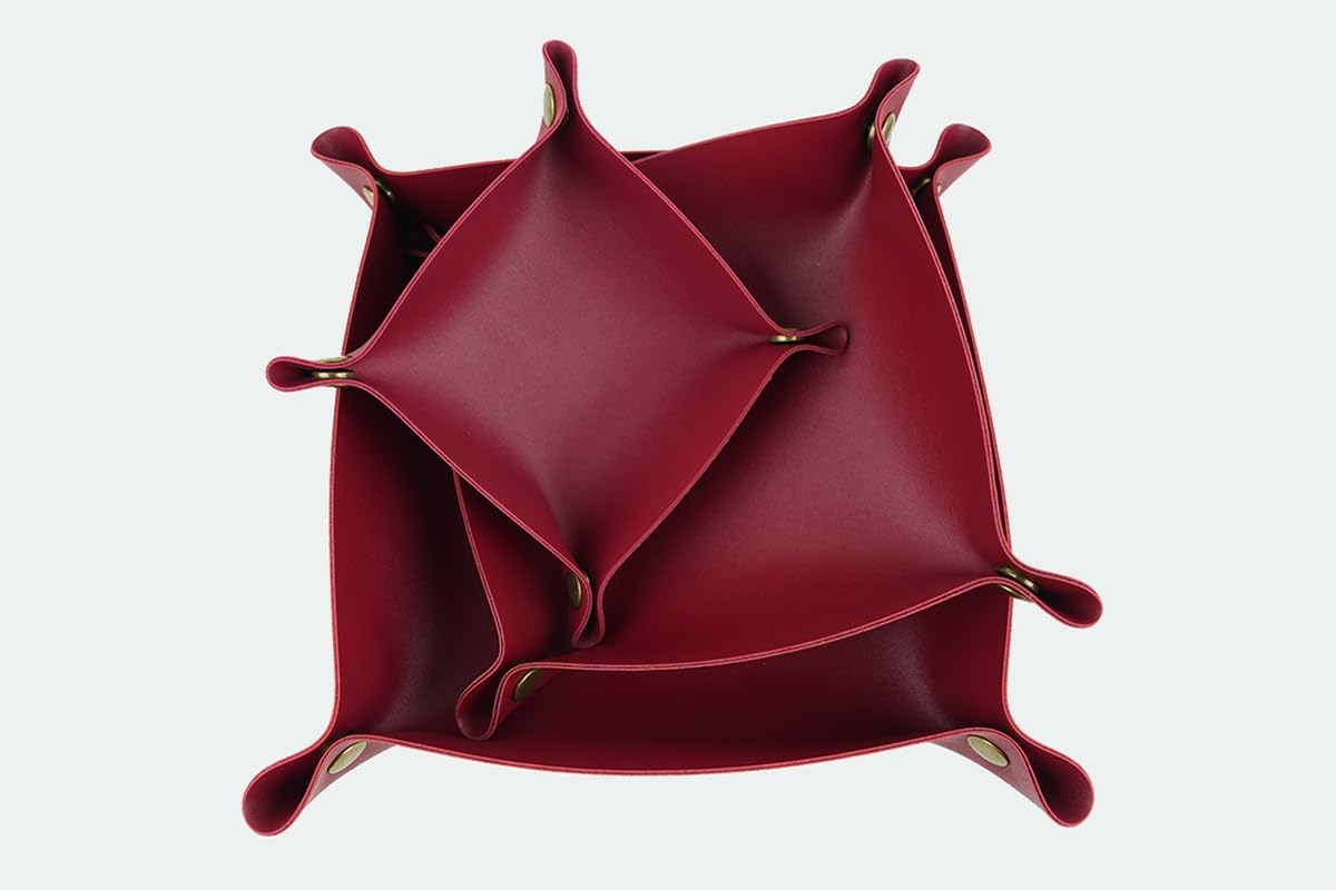 DoMii PU Leather Tray Valet Tray,Catchall Tray for Keys/Watch/Wallet/Jewelry,Desk Organizer for Entryway Table Bedside Nightstand 3Sizes Wine Red