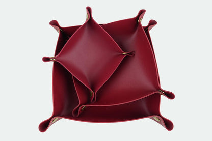DoMii PU Leather Tray Valet Tray,Catchall Tray for Keys/Watch/Wallet/Jewelry,Desk Organizer for Entryway Table Bedside Nightstand 3Sizes Wine Red