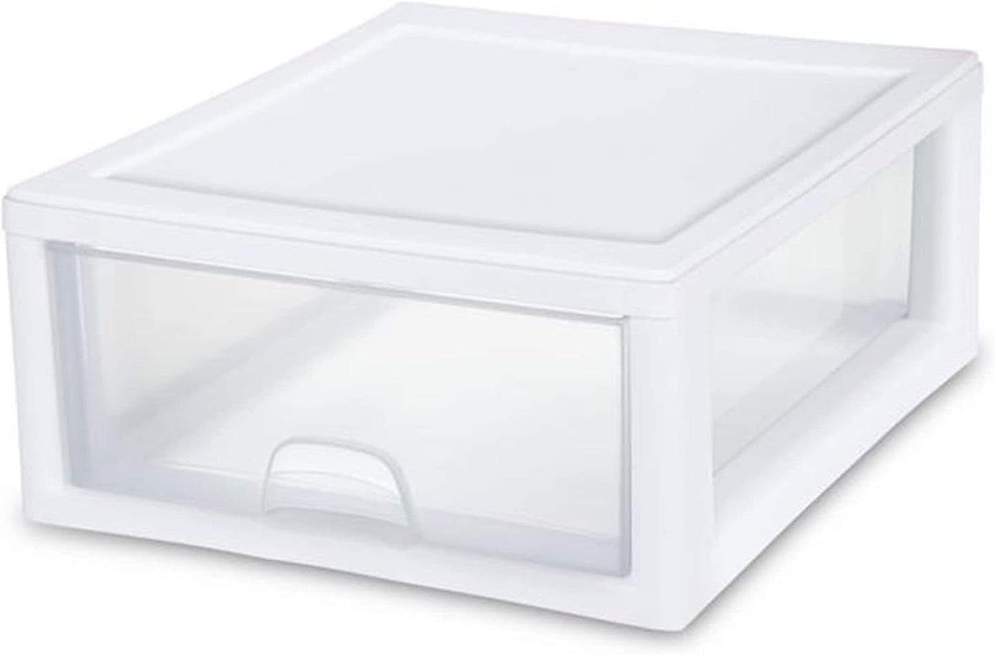 Sterilite 6-Pack 6 Quart Stacking Drawer, Clear Storage Closet Organizer, White Frame - Stackable Modular Plastic Drawers for Clothes, Accessories, Craft Supplies, Shoes or Linens
