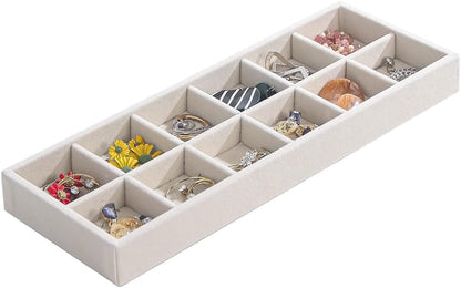 Divided Drawer Organizer Tray, Velvet Jewelry Storage Tray, Necklace Bracelet Ring Earring Display Tray,Bedside Nightstand Desk Holder Tray for Phone Watch Sunglasses Cosmetics Storage/Beige/1grid