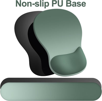 Ergonomic Mouse Pad with Wrist Rest and Keyboard Wrist Rest, Black Mousepad and Wrist Rest for Computer Keyboard, Pain Relief, Non-Slip PU Base, Gel Mouse Pad with Wrist Support for Gaming, Office