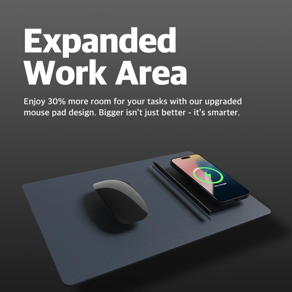 POUT H3 Wireless Charging Mouse Pad – Qi-Enabled Fast Charger Built into Sleek Desk Mat, Compatible with Phones, Earbuds & More(Dust Gray)