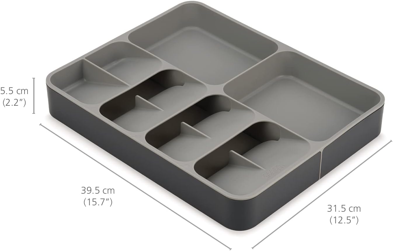 Joseph Joseph DrawerStore Compact Utensil Organizer For Kitchen Drawer Silverware, Flatware Tray, Small, Grey