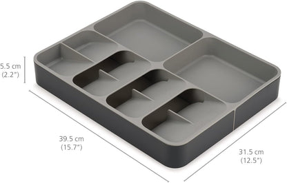 Joseph Joseph DrawerStore Compact Utensil Organizer For Kitchen Drawer Silverware, Flatware Tray, Small, Grey