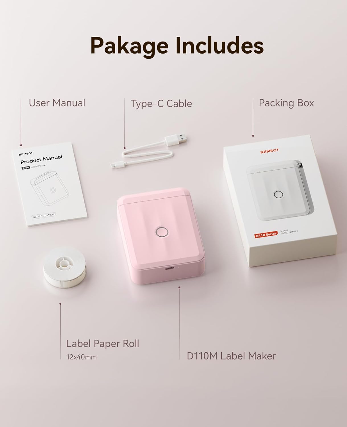 NIIMBOT Label Maker Machine Bluetooth Label Printer for School Home Office Organization, Wireless Mini Labeler D110 Upgraded Version, Label Machine with 1 Label Tape, White