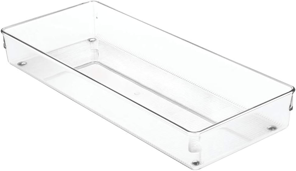 iDesign Linus Plastic Kitchen Drawer Organizer for Silverware, Spatulas, Cutlery, Gadgets, Office Supplies, Cosmetics, 6" x 15" x 2" - Clear