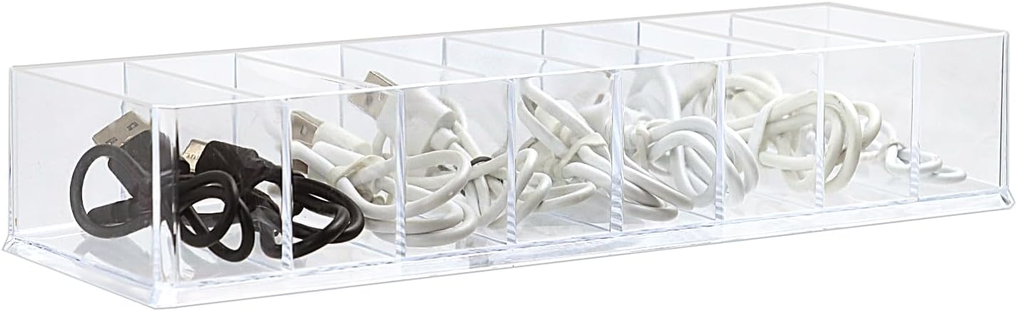 ZEXALOR Clear Drawer Organizer, 6 Sections Eyeglass Sunglasses Organizer Holder, Drawer Dividers Office Desk Tray Bathroom Makeup Jewelry Trays (14×7×1.2")