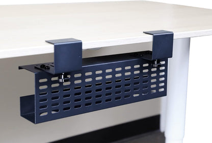 AEONS Under Desk Cable Management Tray Kit - Horizontal Adjustable up to 41” Removable C Clamp Mount Reversible Computer Cord Raceway and Modesty Panel for Large Table, Black
