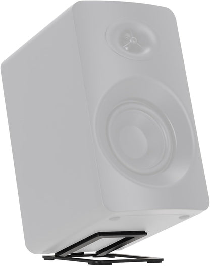 Rockville SR3 Low Profile Speaker Riser Stands Pair for 2" to 4" Desktop Home Speakers or Studio Monitors - De-Coupling Foam Pad, 16-Degree Tilt, Metal, Anti-Slip Feet