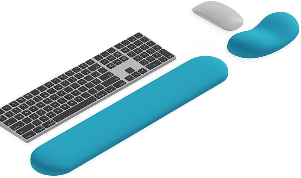 Ergonomic Wrist Rest Set for Keyboard and Mouse | Cooling Gel & Slow-Rebound Memory Foam Palm Support Pad | Luxe Leather, Minimalist, Non-Slip PU Base for Office, Laptop & Gaming (03White)