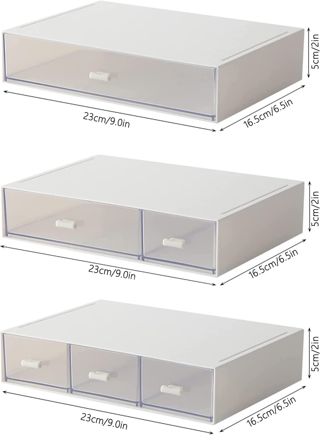 Desk Organizer with Drawers Stackable Storage Drawers, Plastic Compact Desk Storage Box Great for Office School Home Small Space- 1drawers (White)