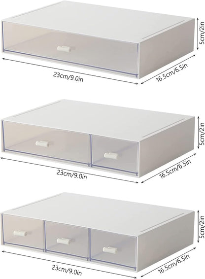 Desk Organizer with Drawers Stackable Storage Drawers, Plastic Compact Desk Storage Box Great for Office School Home Small Space- 1drawers (White)