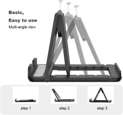 Kemoxan 2 Pack Portable Cell Phone Stand Holder for Desk, Foldable Pocket-Sized Mount, Universal Adjustable Desktop Mobile Phone Kickstand Compatible with iPhone IPads Kindle Android Black & White