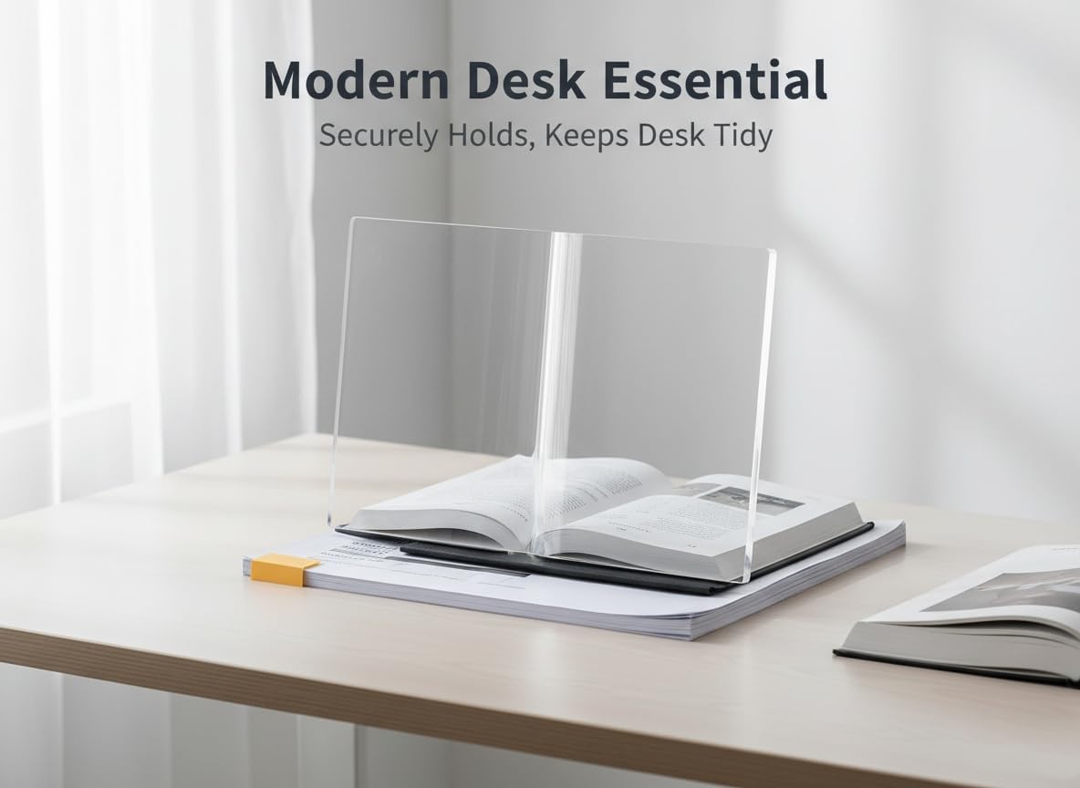 Acrylic Book Stand-Open and Closed Bookstand for Display Stand and Reading Coffee Table-Magazine and Book Holder-for Recipe Cookbooks,Documents,Textbook,Art Books,Bibles,Easel-Home and Office-Black